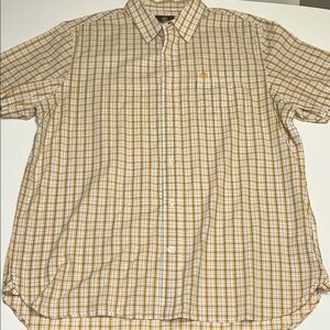 Mens Timberland yellow Plaid short sleeve button down Shirt front pocket logo L